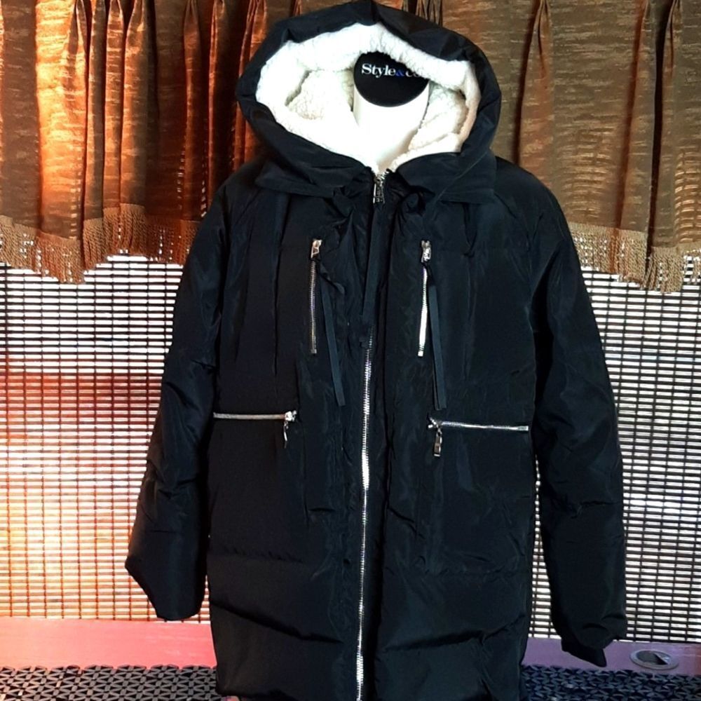 Artter   Womans New Black Ski Coat  Zip Sides Fleece Hood ‎ M